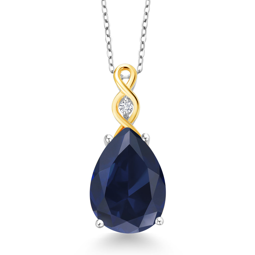 Created Sapphire - September_Pendant in 925 Sterling Silver and 10K Yellow Gold