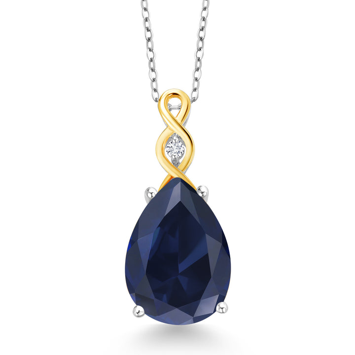 Gem Stone King 9-13 Cttw Teardrop Necklace For Women | 925 Sterling Silver and 10K Yellow Gold | Gemstone Birthstone and White Lab Grown Diamond | Design By Keren Hanan | With 18 Inch Chain