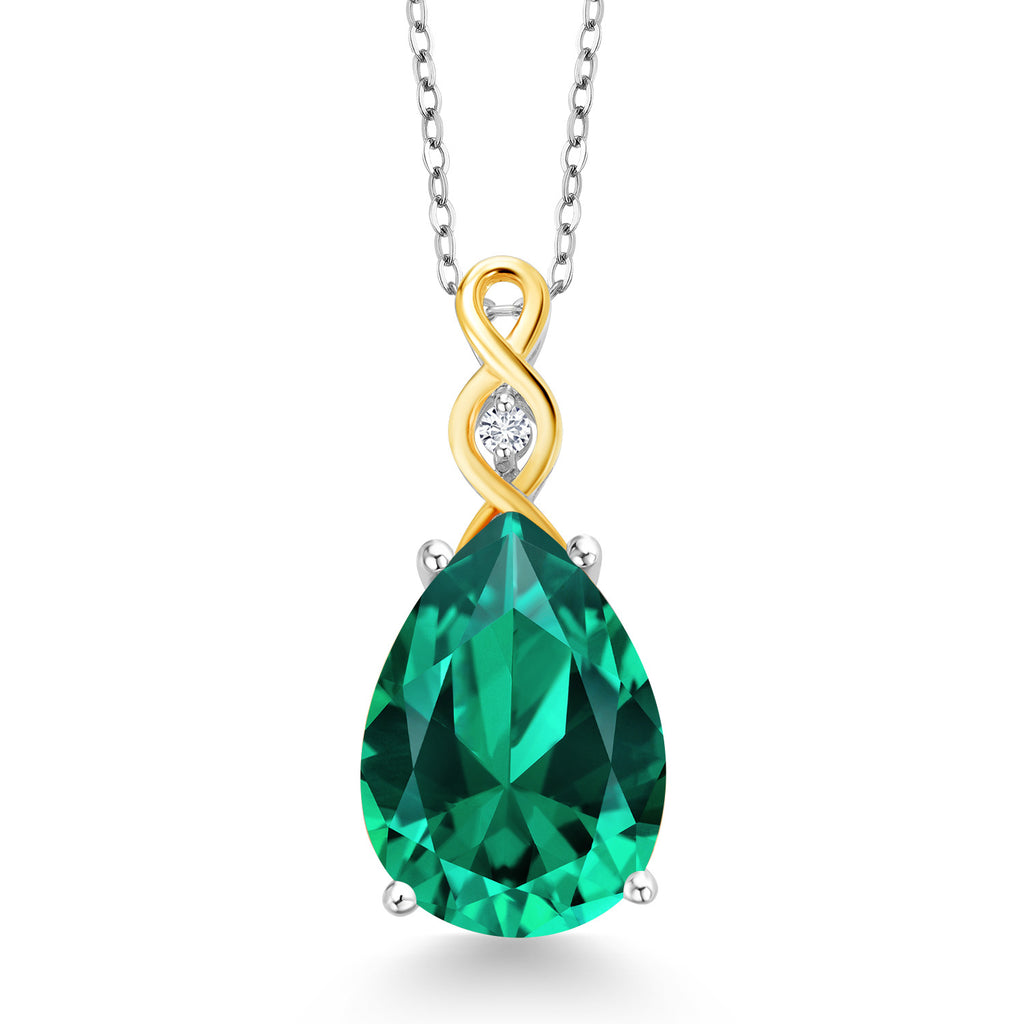 Gem Stone King 9-13 Cttw Teardrop Necklace For Women | 925 Sterling Silver and 10K Yellow Gold | Gemstone Birthstone and White Lab Grown Diamond | Design By Keren Hanan | With 18 Inch Chain