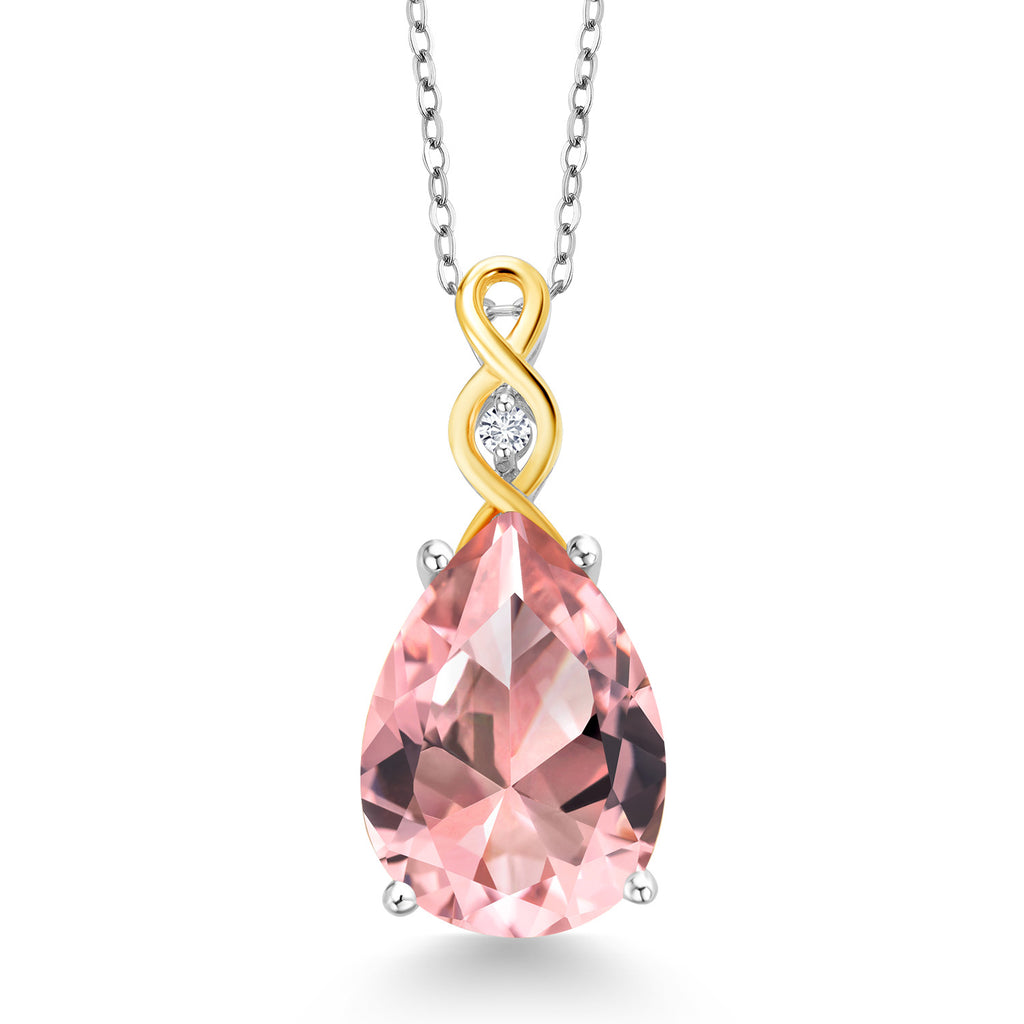 Gem Stone King 9-13 Cttw Teardrop Necklace For Women | 925 Sterling Silver and 10K Yellow Gold | Gemstone Birthstone and White Lab Grown Diamond | Design By Keren Hanan | With 18 Inch Chain