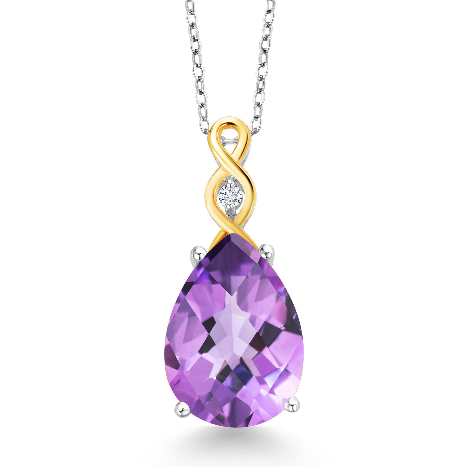 Amethyst and Lab Grown Diamond_Pendant in 925 Sterling Silver and 10K Yellow Gold