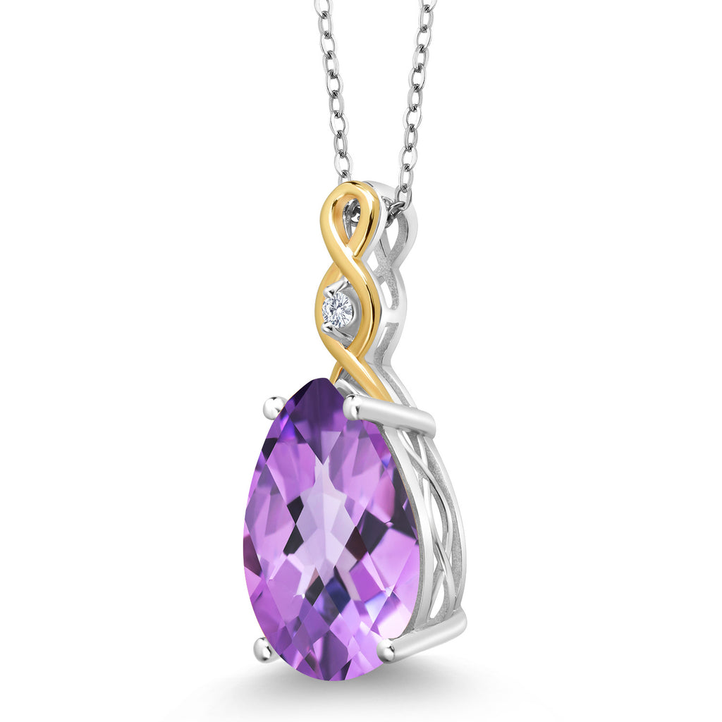 Amethyst and Lab Grown Diamond_Pendant in 925 Sterling Silver and 10K Yellow Gold