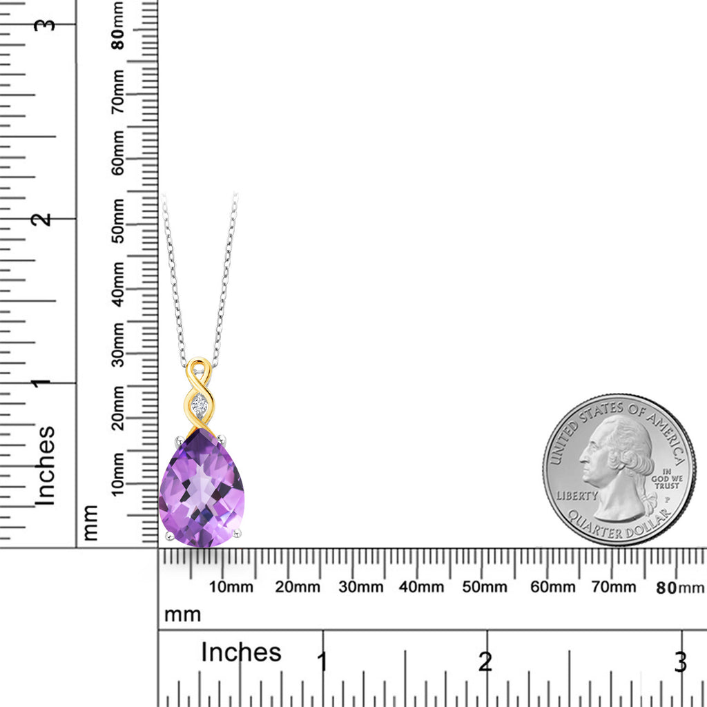 Amethyst and Lab Grown Diamond_Pendant in 925 Sterling Silver and 10K Yellow Gold