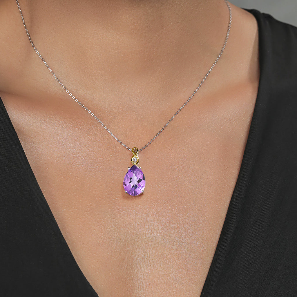Amethyst and Lab Grown Diamond_Pendant in 925 Sterling Silver and 10K Yellow Gold