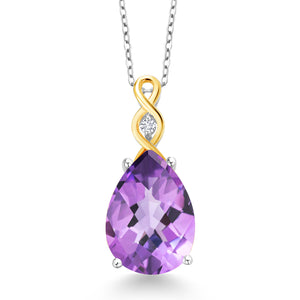 Amethyst and Lab Grown Diamond_Pendant in 925 Sterling Silver and 10K Yellow Gold