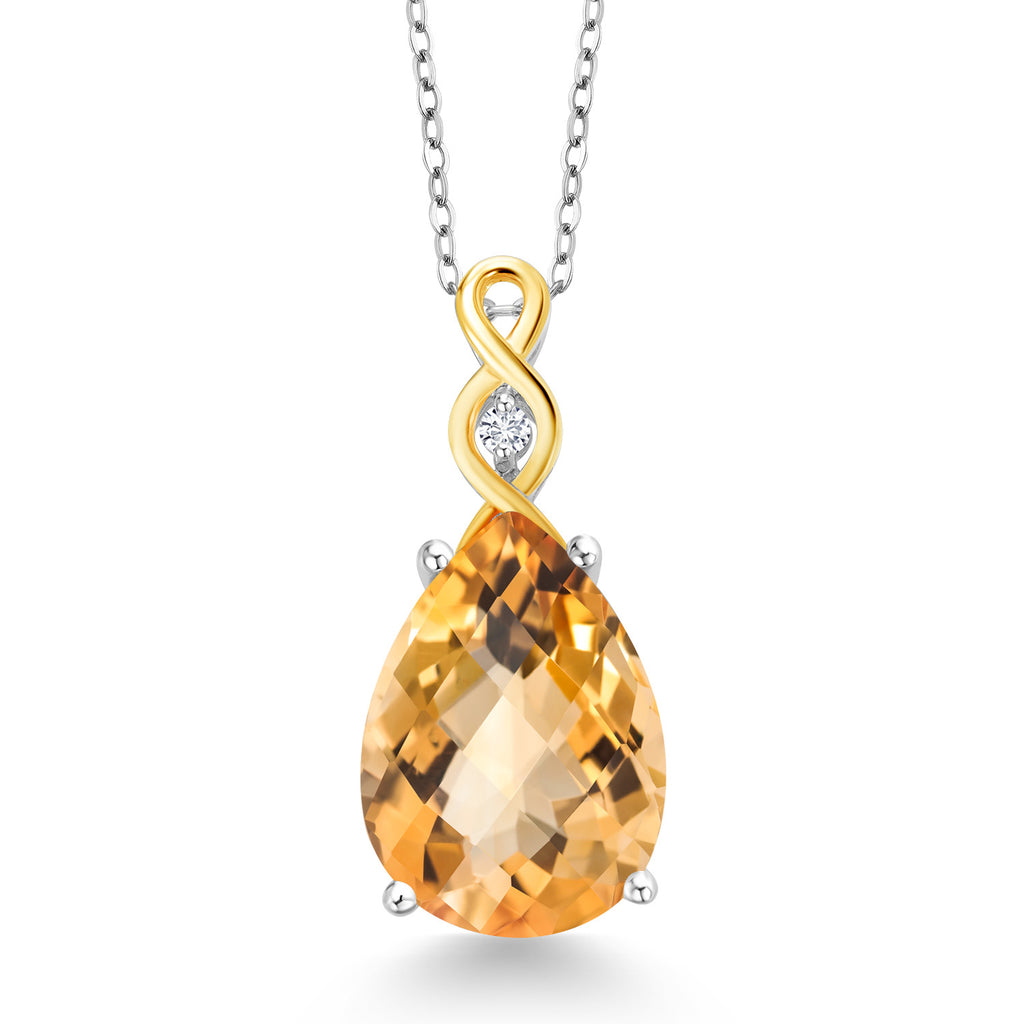 Citrine - November_Pendant in 925 Sterling Silver and 10K Yellow Gold