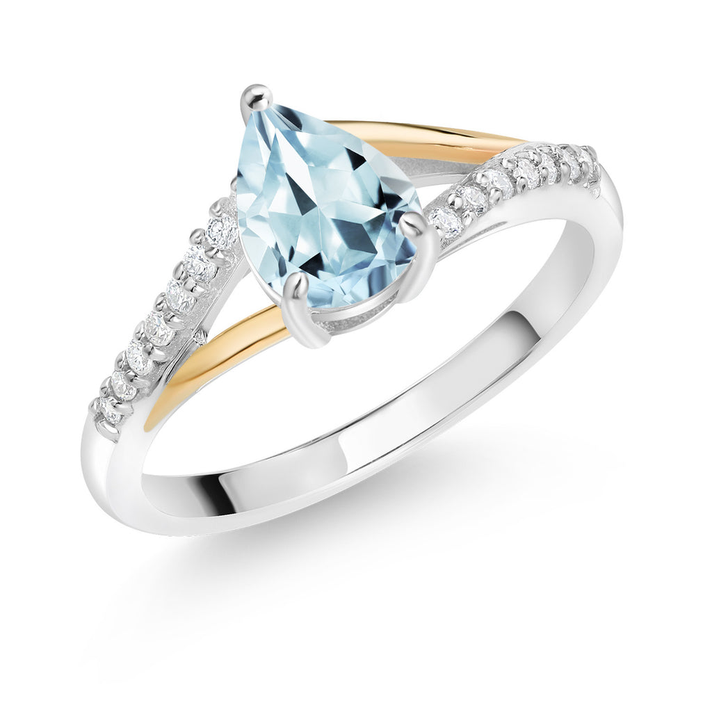 Aquamarine - March_8_Ring in 925 Sterling Silver and 10K Yellow Gold