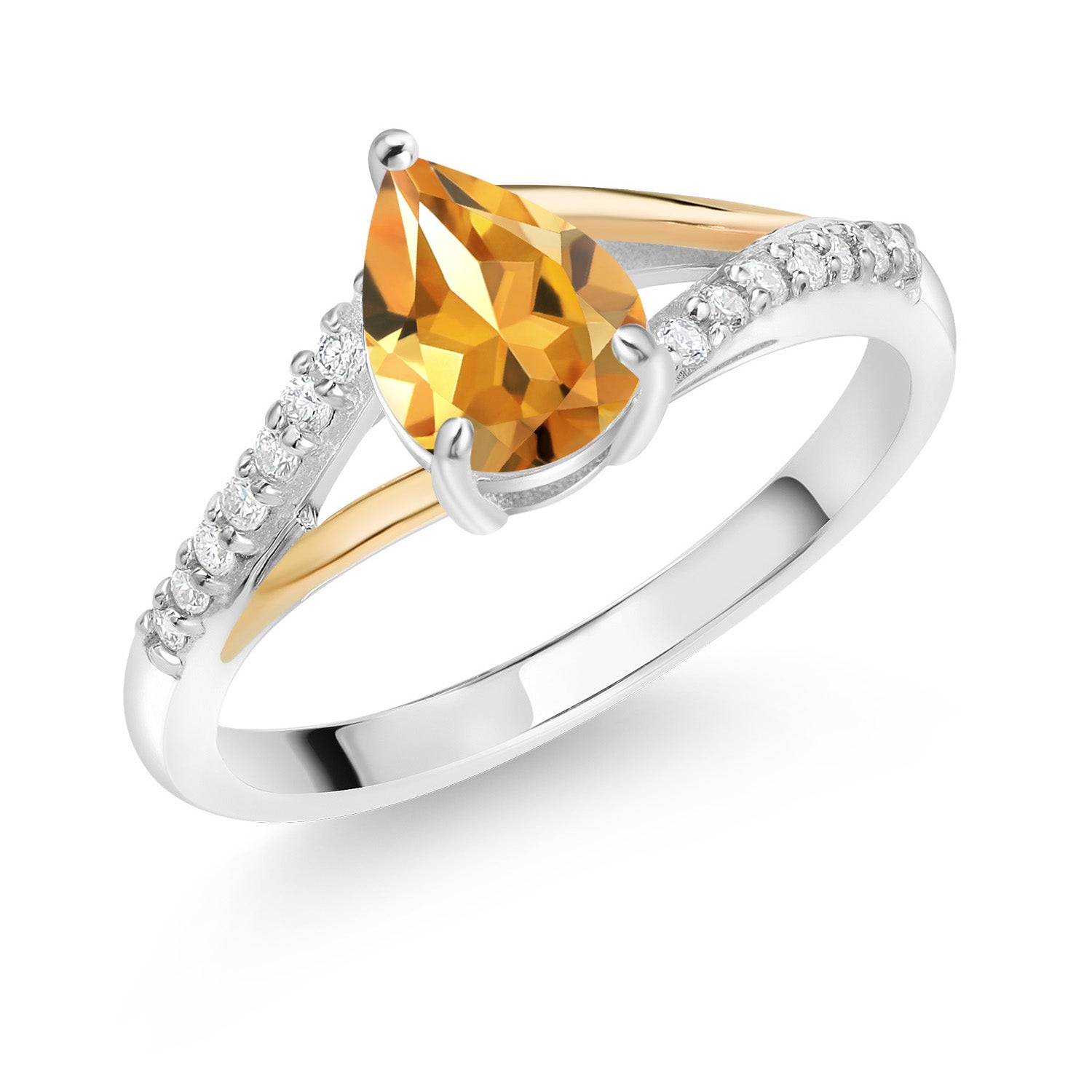 Citrine - November_8_Ring in 925 Sterling Silver and 10K Yellow Gold