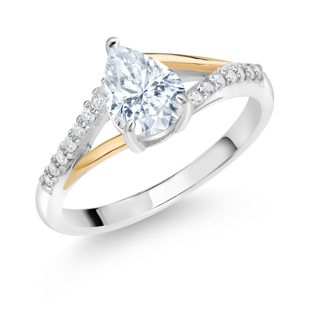 White Moissanite - April_5_Ring in 925 Sterling Silver and 10K Yellow Gold