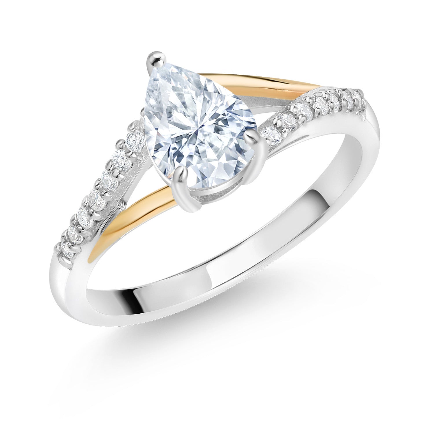 White Moissanite - April_7_Ring in 925 Sterling Silver and 10K Yellow Gold