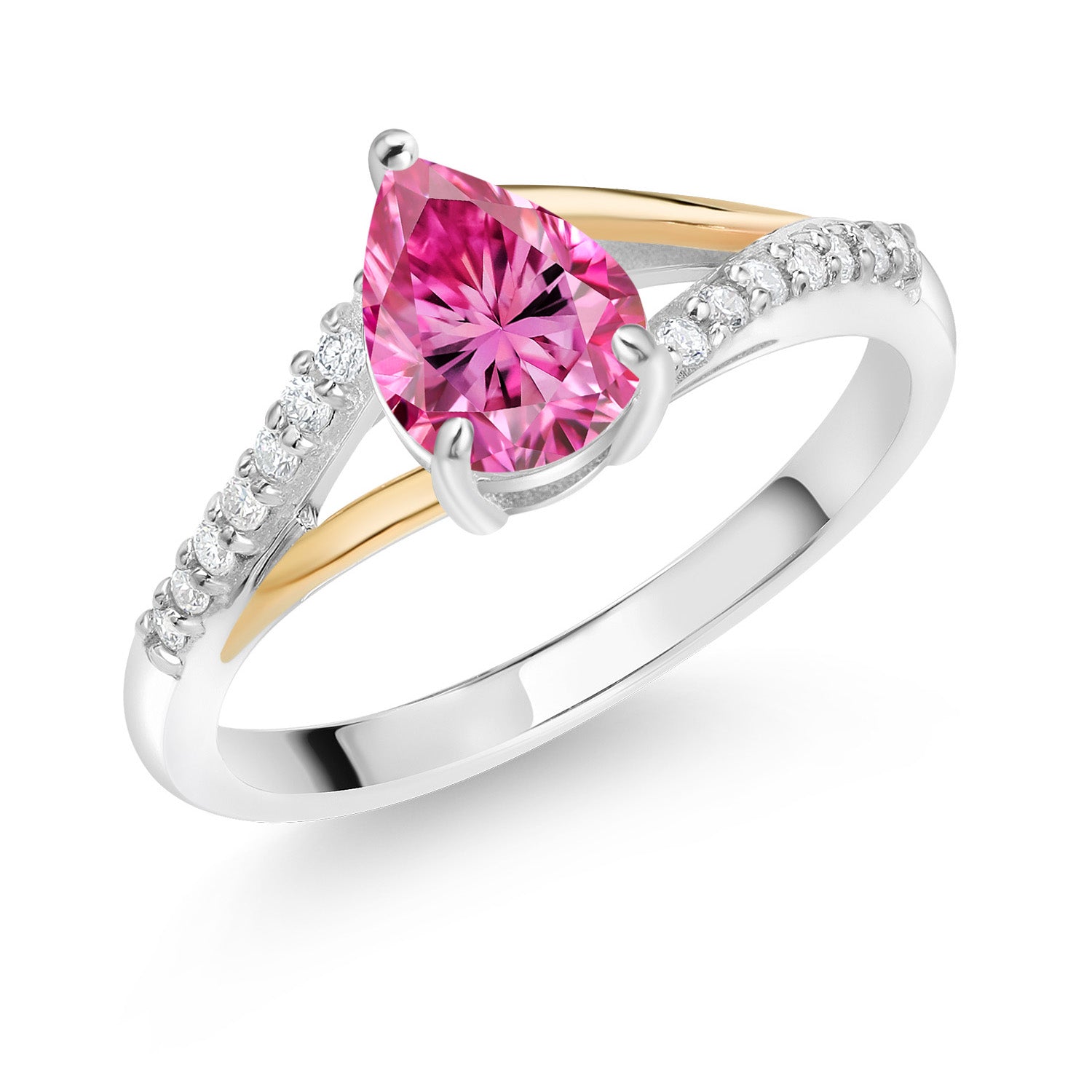 Pink Moissanite - April_6_Ring in 925 Sterling Silver and 10K Yellow Gold