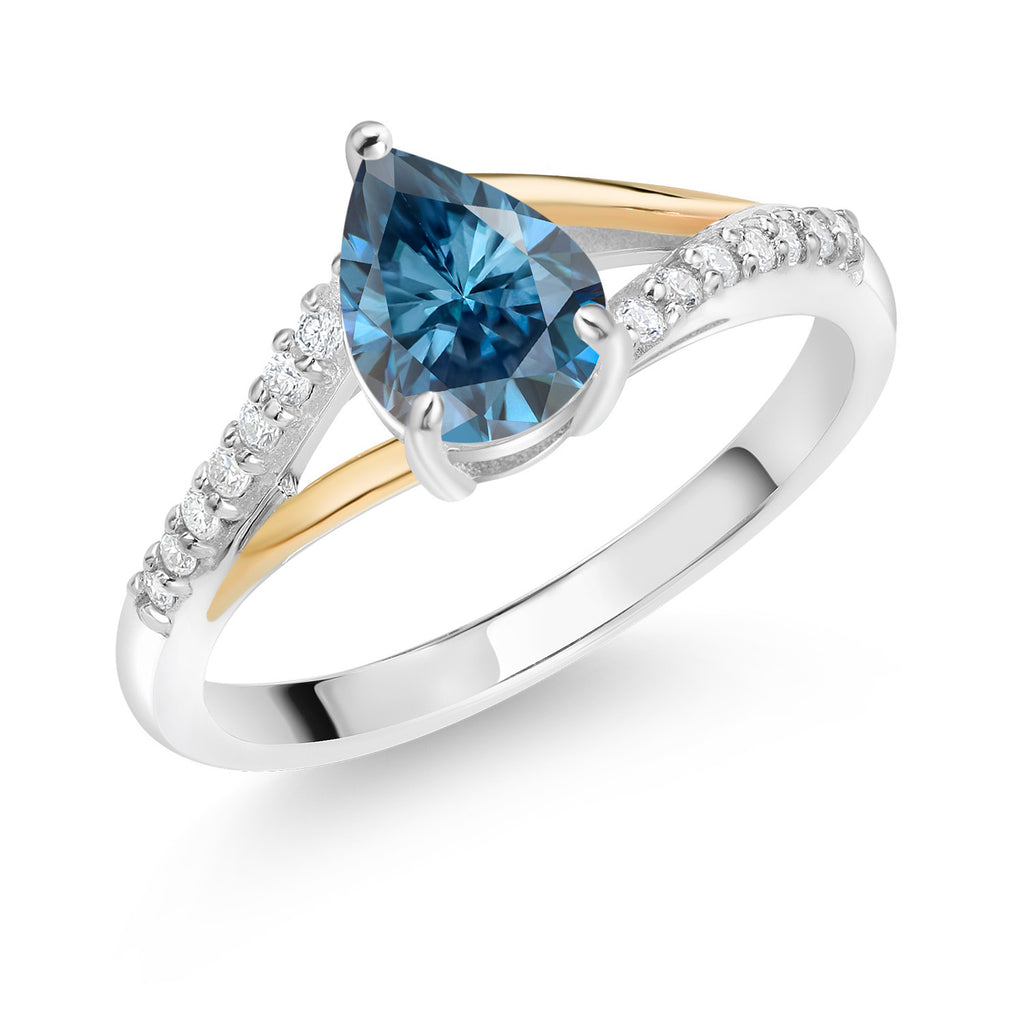 Persian Blue Moissanite - April_6_Ring in 925 Sterling Silver and 10K Yellow Gold