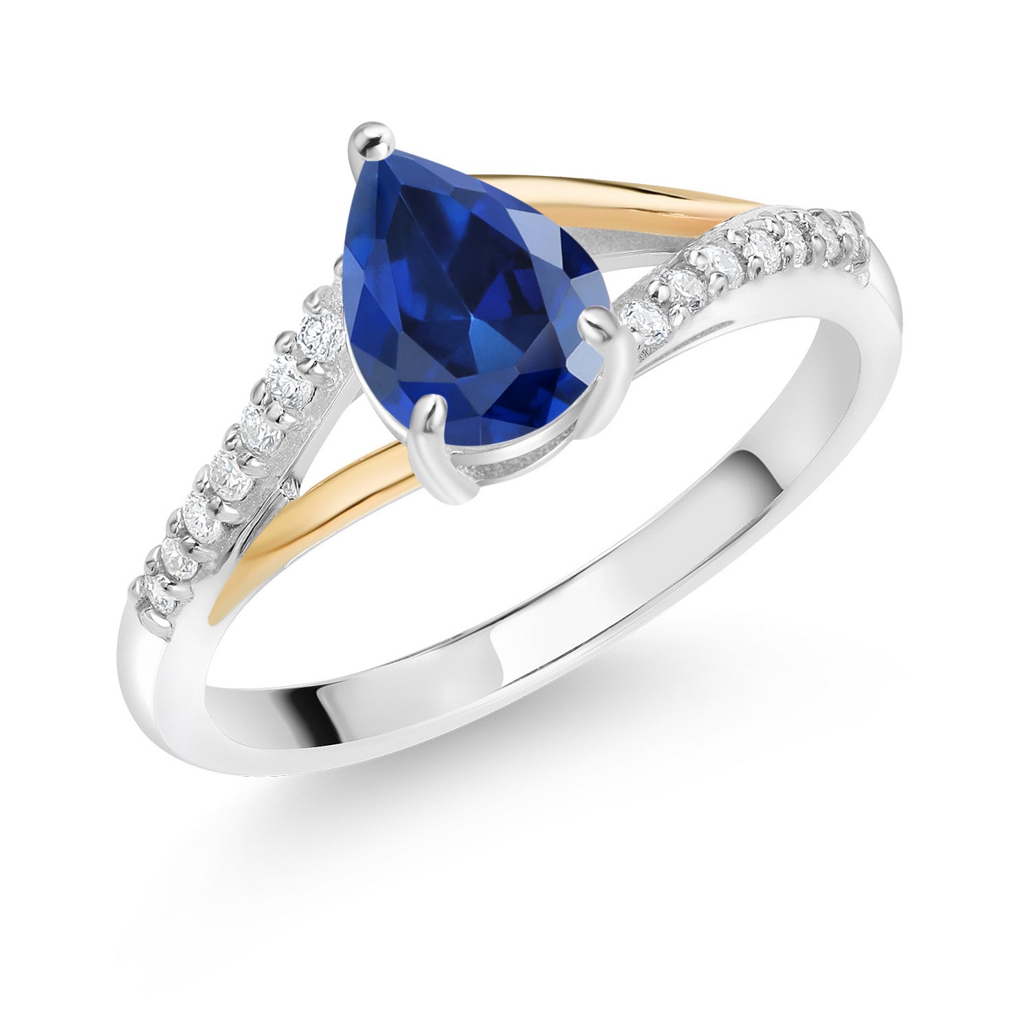 Blue Created Sapphire - September_8_Ring in 925 Sterling Silver and 10K Yellow Gold