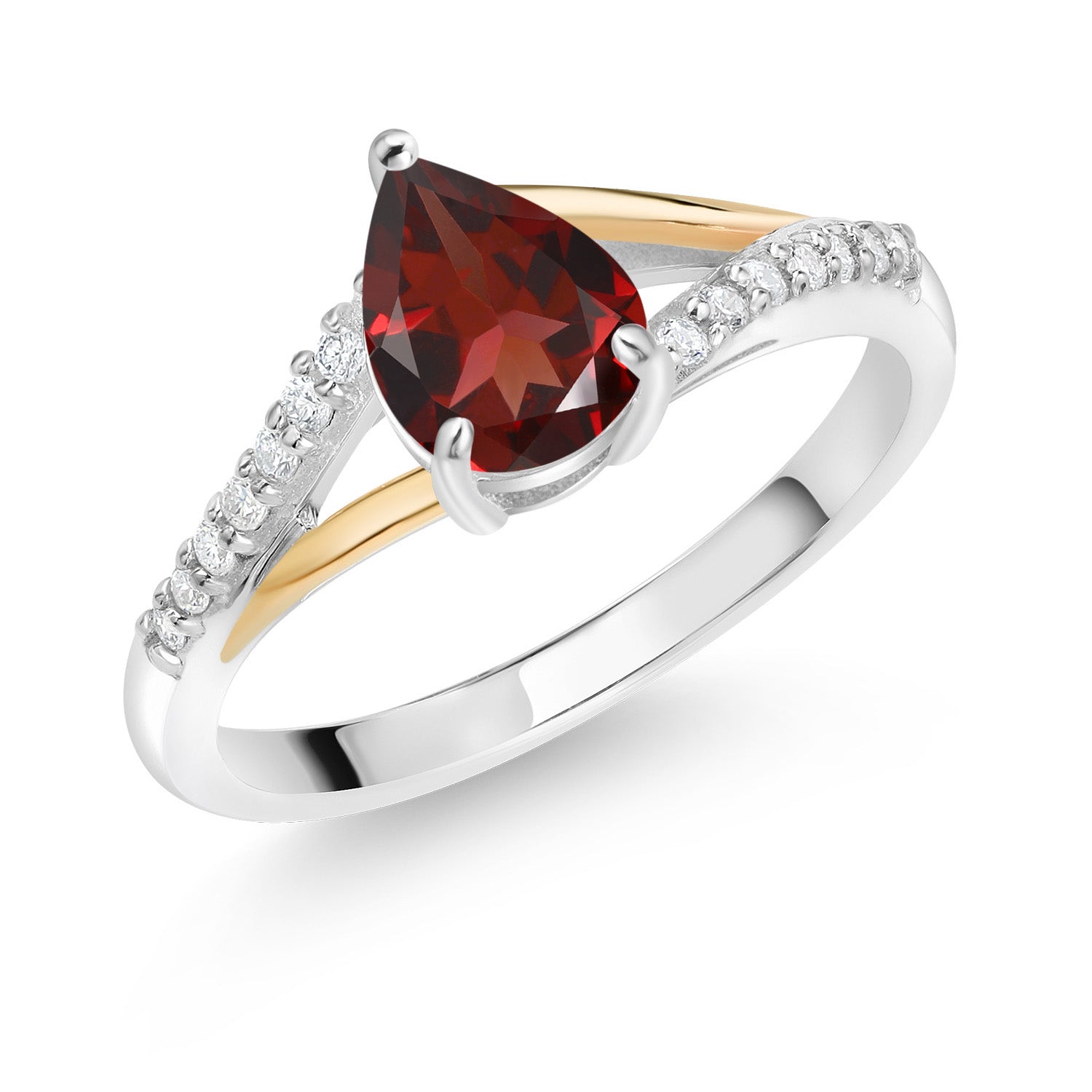 Garnet - January_6_Ring in 925 Sterling Silver and 10K Yellow Gold