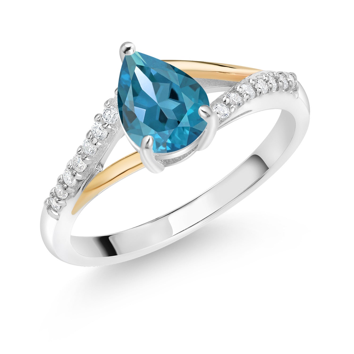 London Blue Topaz - November_8_Ring in 925 Sterling Silver and 10K Yellow Gold