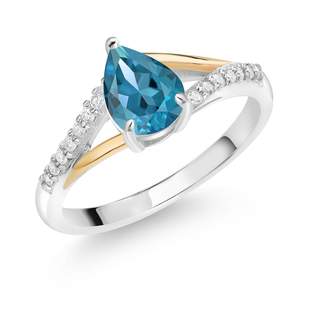 London Blue Topaz - November_7_Ring in 925 Sterling Silver and 10K Yellow Gold