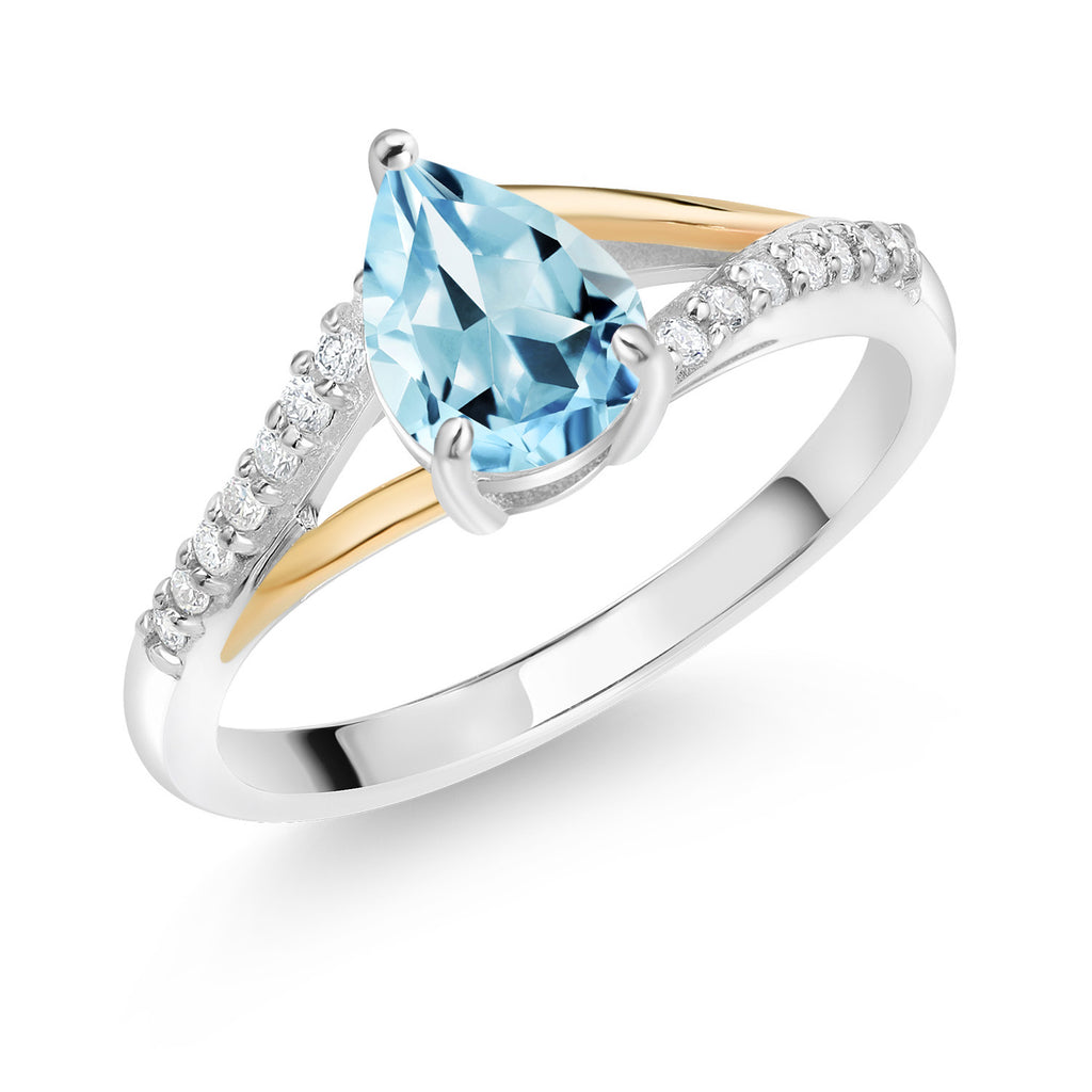 Sky Blue Topaz - November_5_Ring in 925 Sterling Silver and 10K Yellow Gold