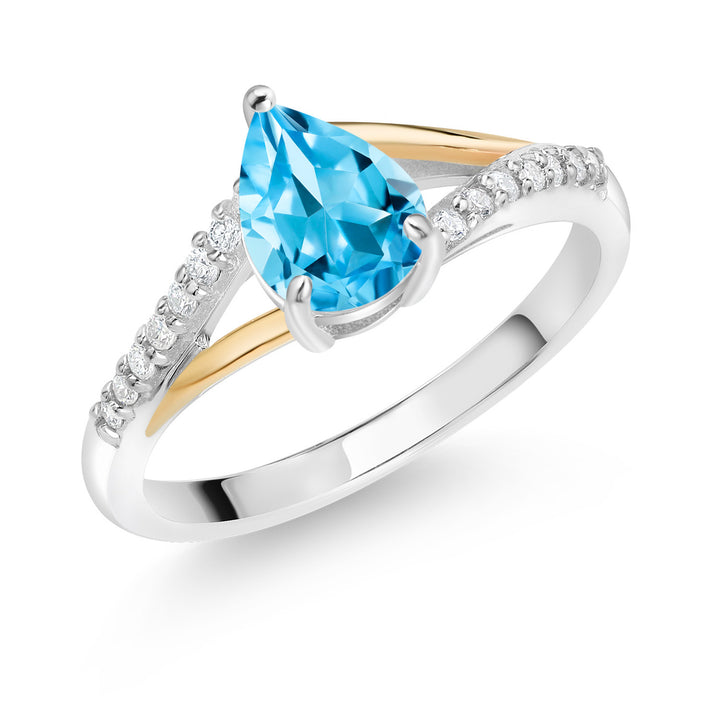 Swiss Blue Topaz - November_5_Ring in 925 Sterling Silver and 10K Yellow Gold