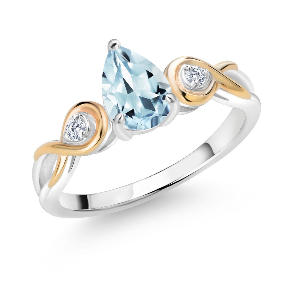 Aquamarine - March_8_Ring in 925 Sterling Silver and 10K Yellow Gold