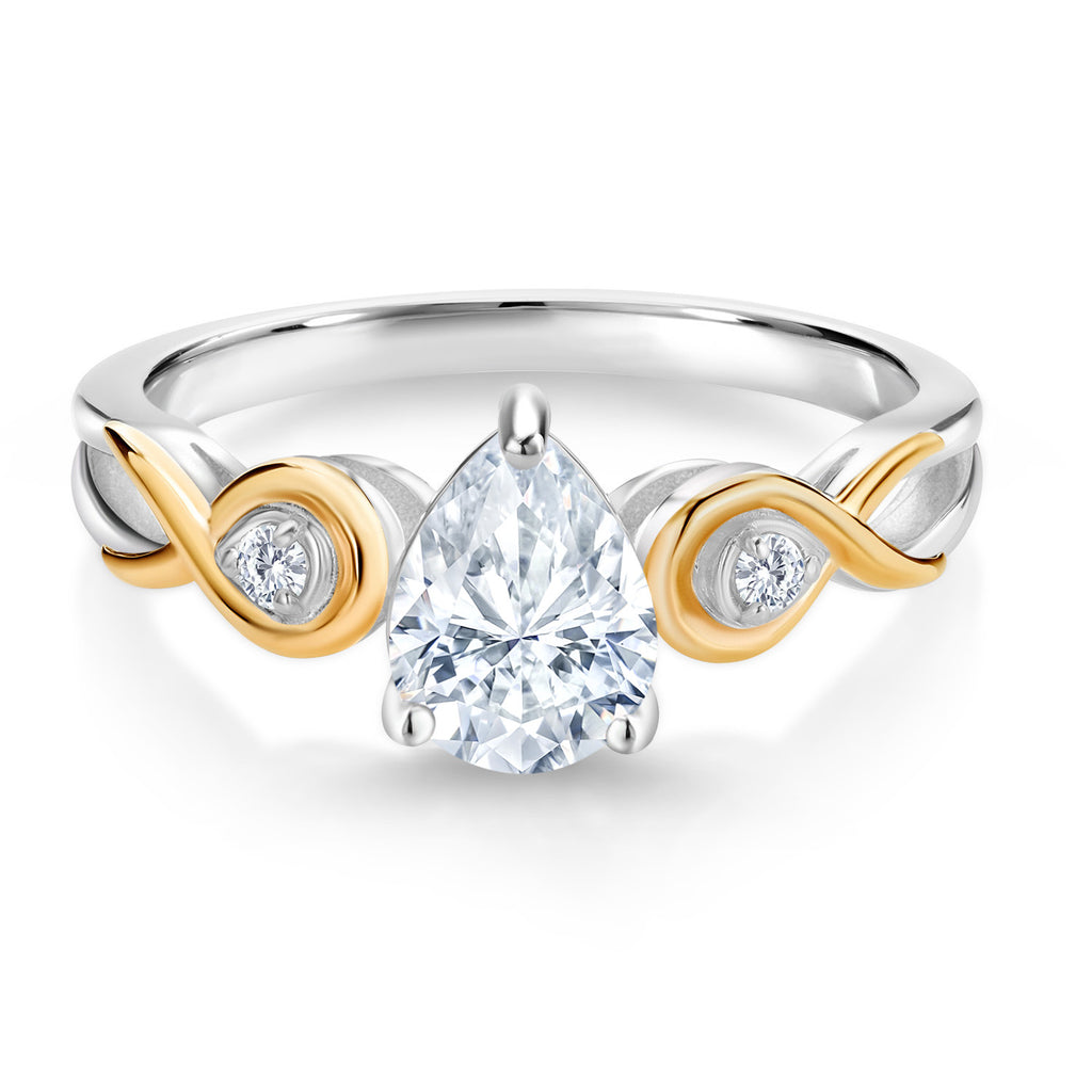White Moissanite - April_6_Ring in 925 Sterling Silver and 10K Yellow Gold