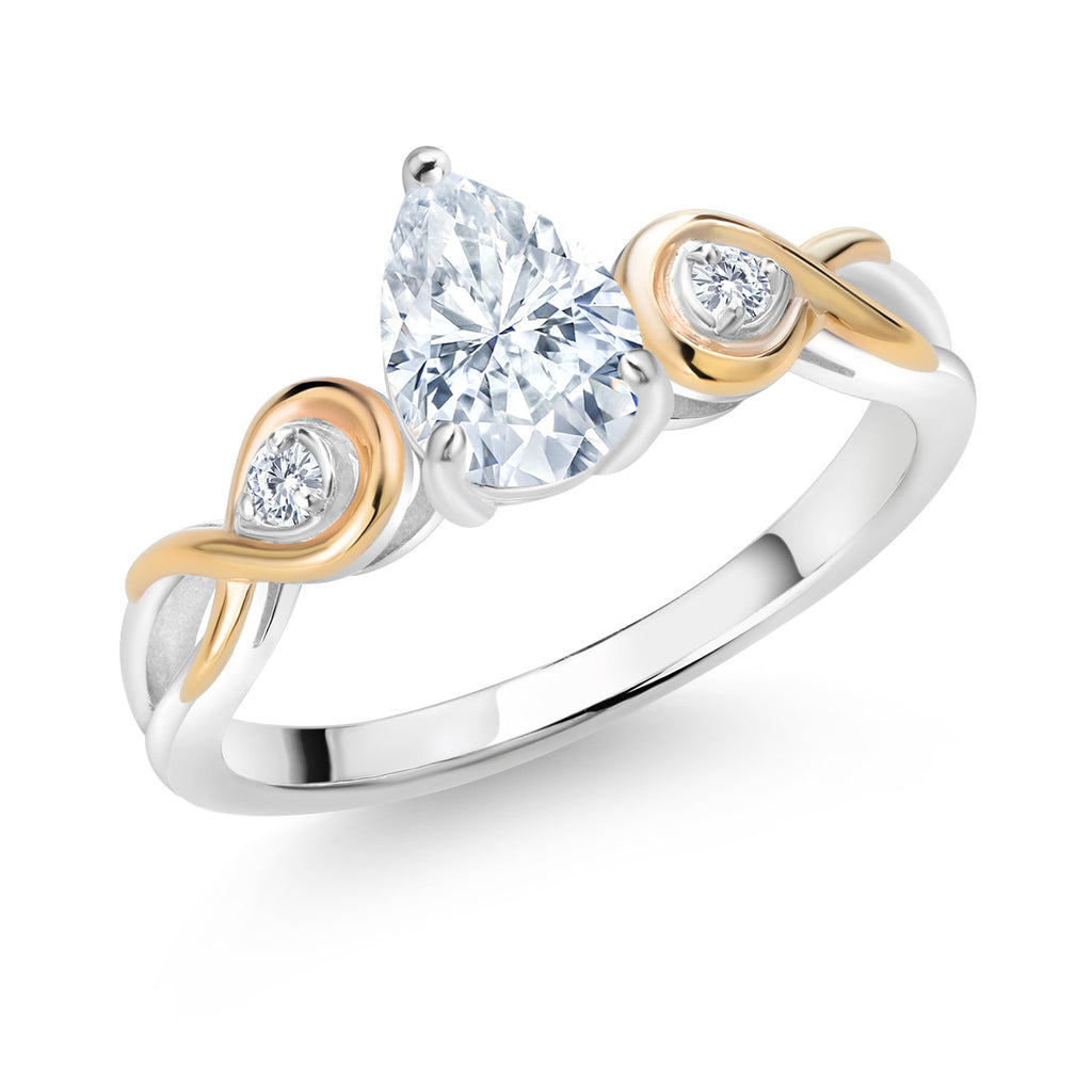 White Moissanite - April_6_Ring in 925 Sterling Silver and 10K Yellow Gold