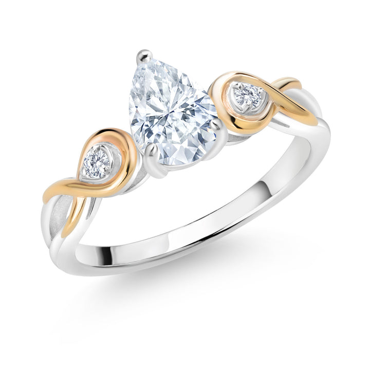 White Moissanite - April_6_Ring in 925 Sterling Silver and 10K Yellow Gold
