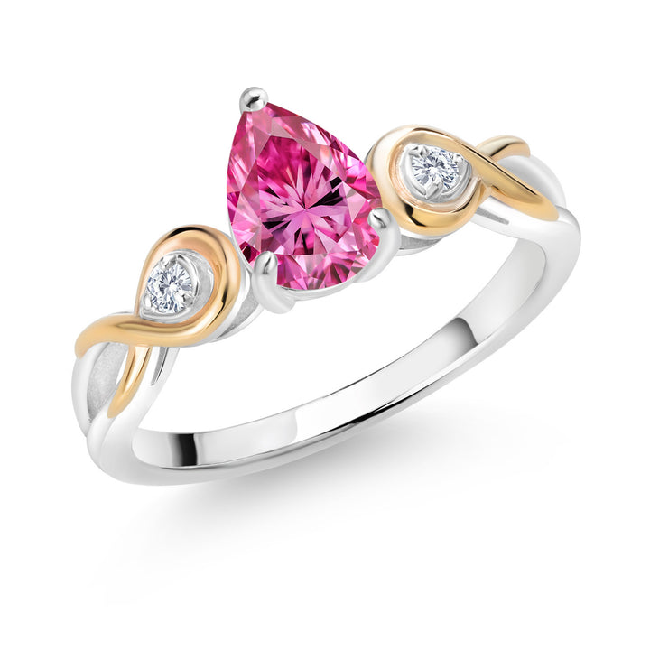 Pink Moissanite - April_5_Ring in 925 Sterling Silver and 10K Yellow Gold