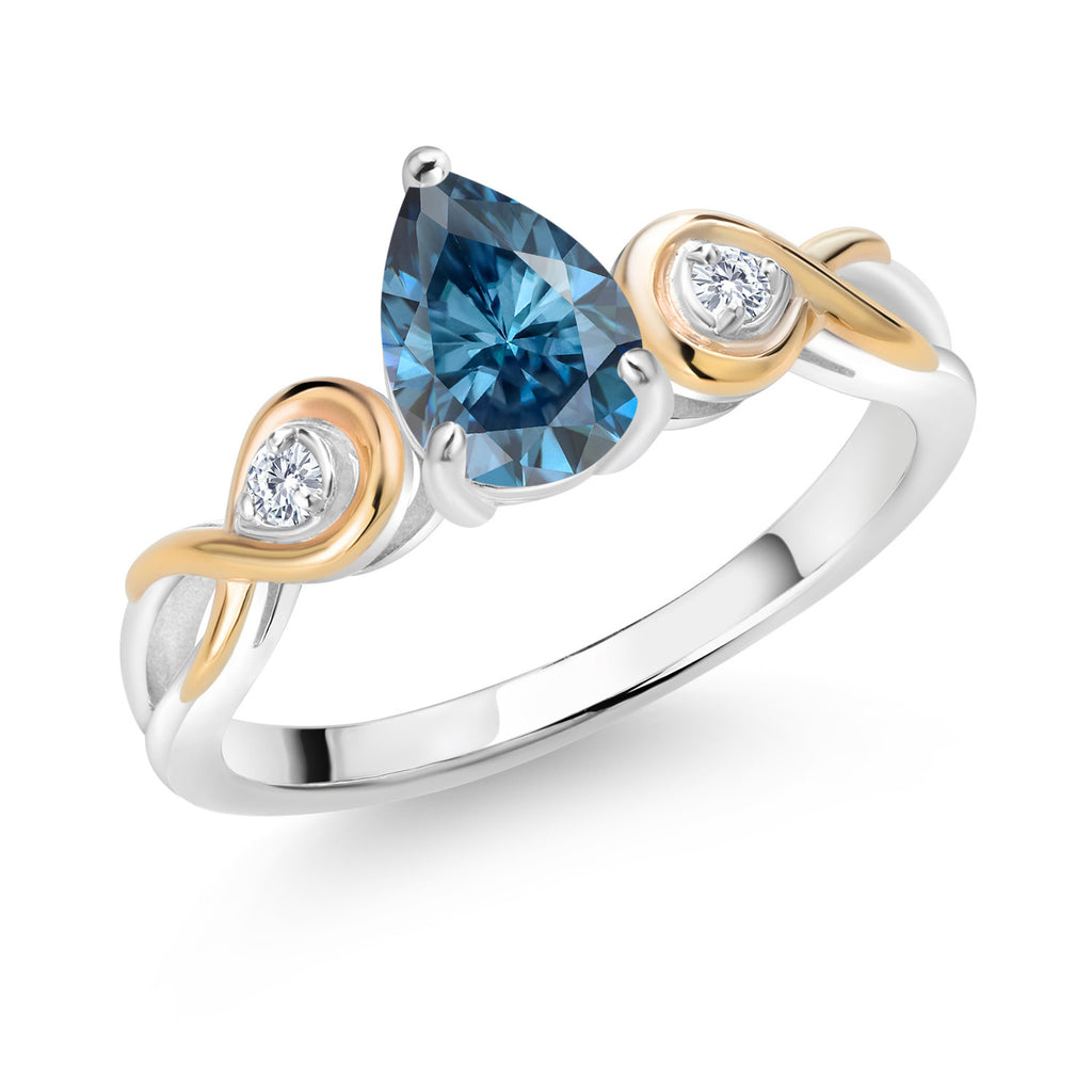 Persian Blue Moissanite - April_5_Ring in 925 Sterling Silver and 10K Yellow Gold