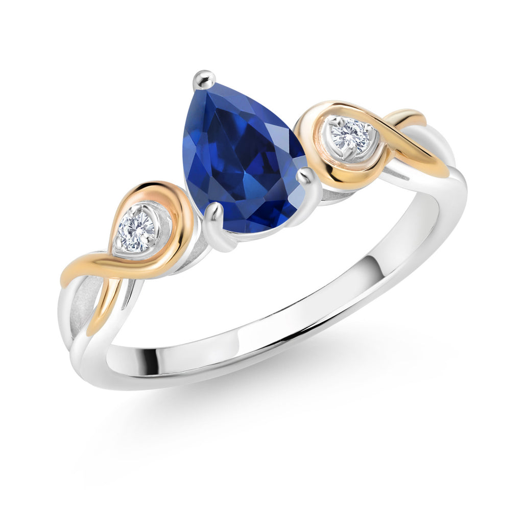 Blue Created Sapphire - September_6_Ring in 925 Sterling Silver and 10K Yellow Gold