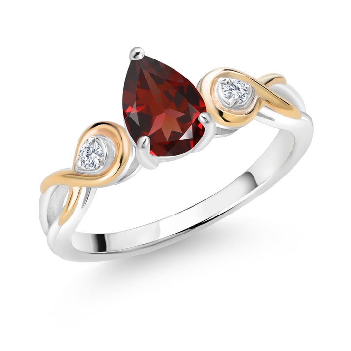 Garnet - January_5_Ring in 925 Sterling Silver and 10K Yellow Gold
