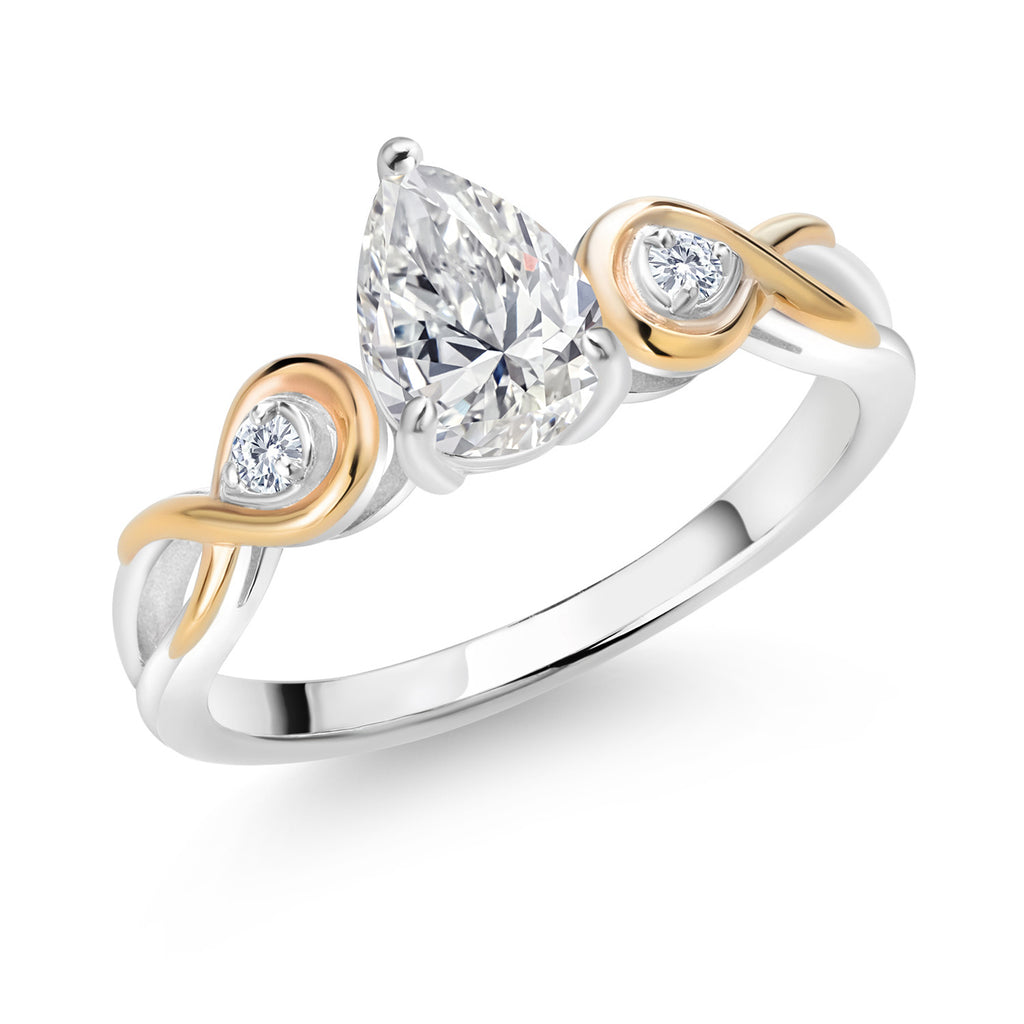 White Lab Grown Diamond - April_8_Ring in 925 Sterling Silver and 10K Yellow Gold