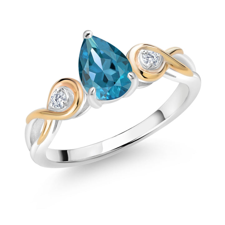 London Blue Topaz - November_5_Ring in 925 Sterling Silver and 10K Yellow Gold