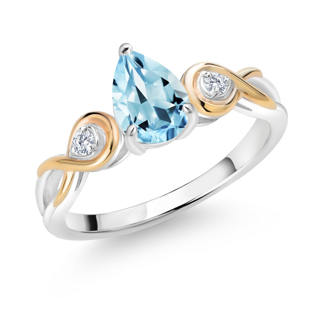 Sky Blue Topaz - November_8_Ring in 925 Sterling Silver and 10K Yellow Gold
