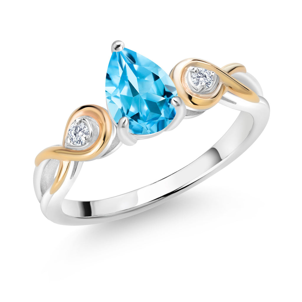 Swiss Blue Topaz - November_6_Ring in 925 Sterling Silver and 10K Yellow Gold
