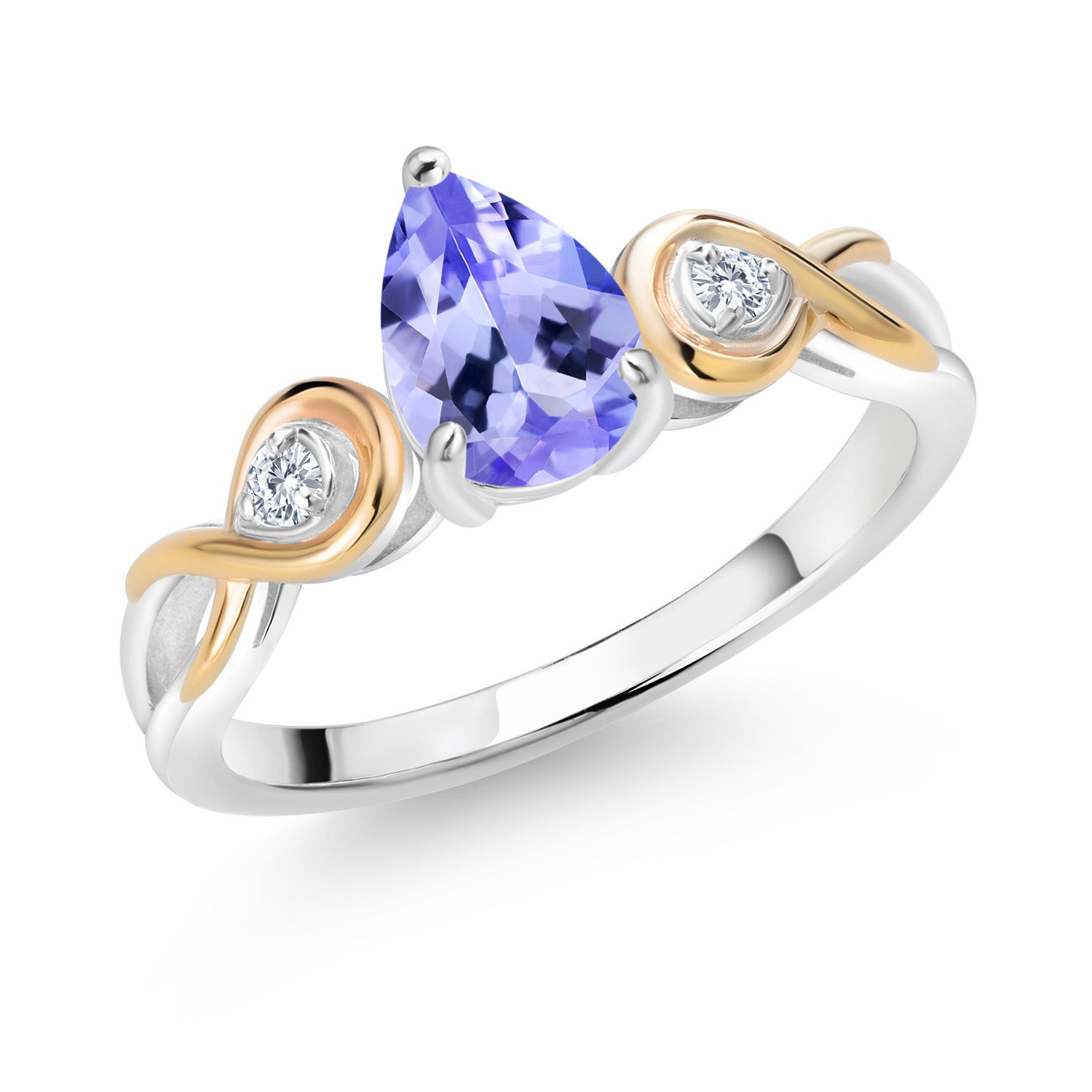 925 Sterling Silver and 10K Yellow Gold Pear Shape Blue Tanzanite and White Lab Grown Diamond Women Ring (0.81 Cttw, Gemstone Birthstone, Available In Size 5, 6, 7, 8, 9)