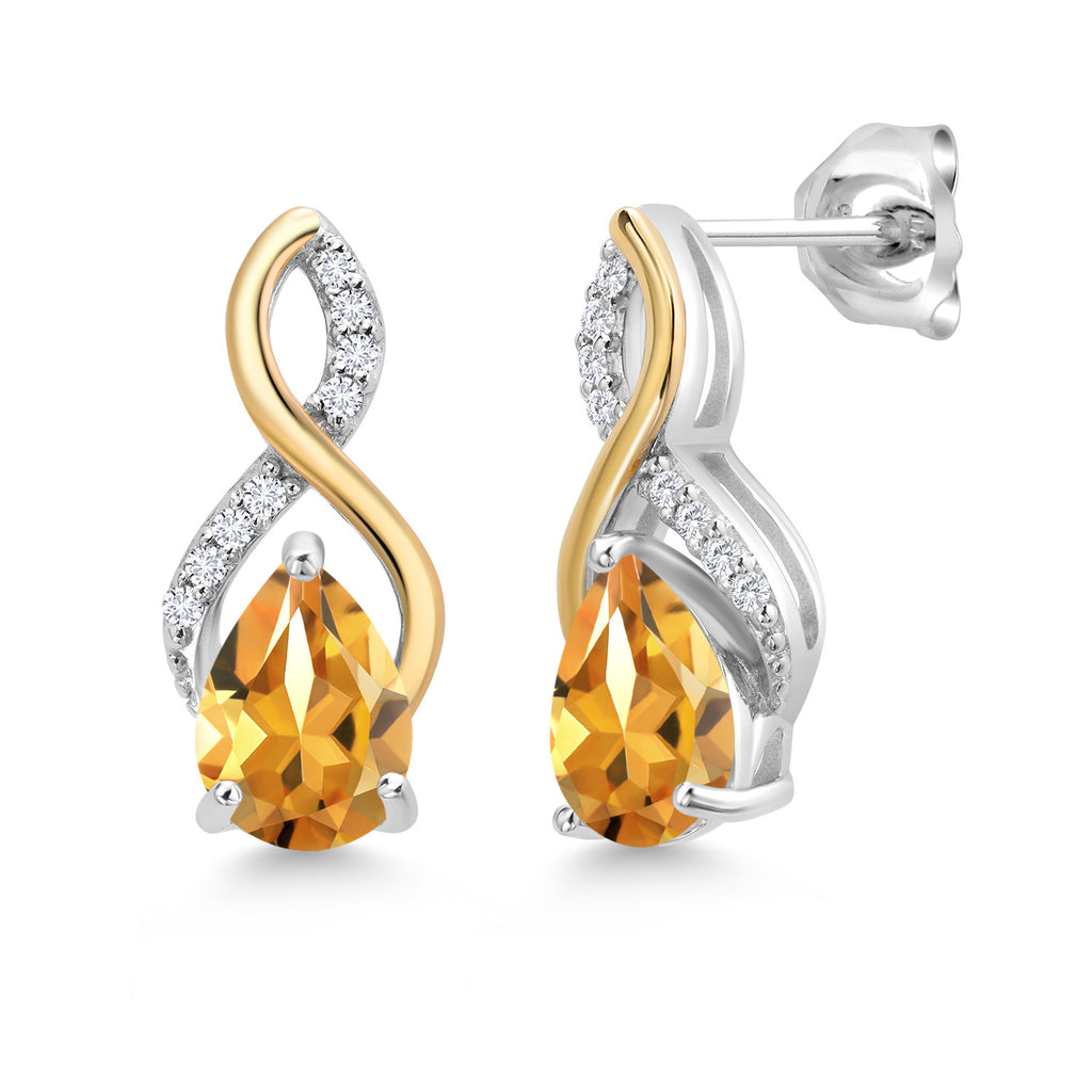 Citrine - November_Earrings in 925 Sterling Silver and 10K Yellow Gold