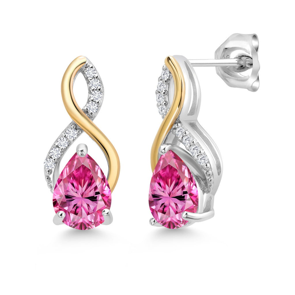 Pink Moissanite - April_Earrings in 925 Sterling Silver and 10K Yellow Gold