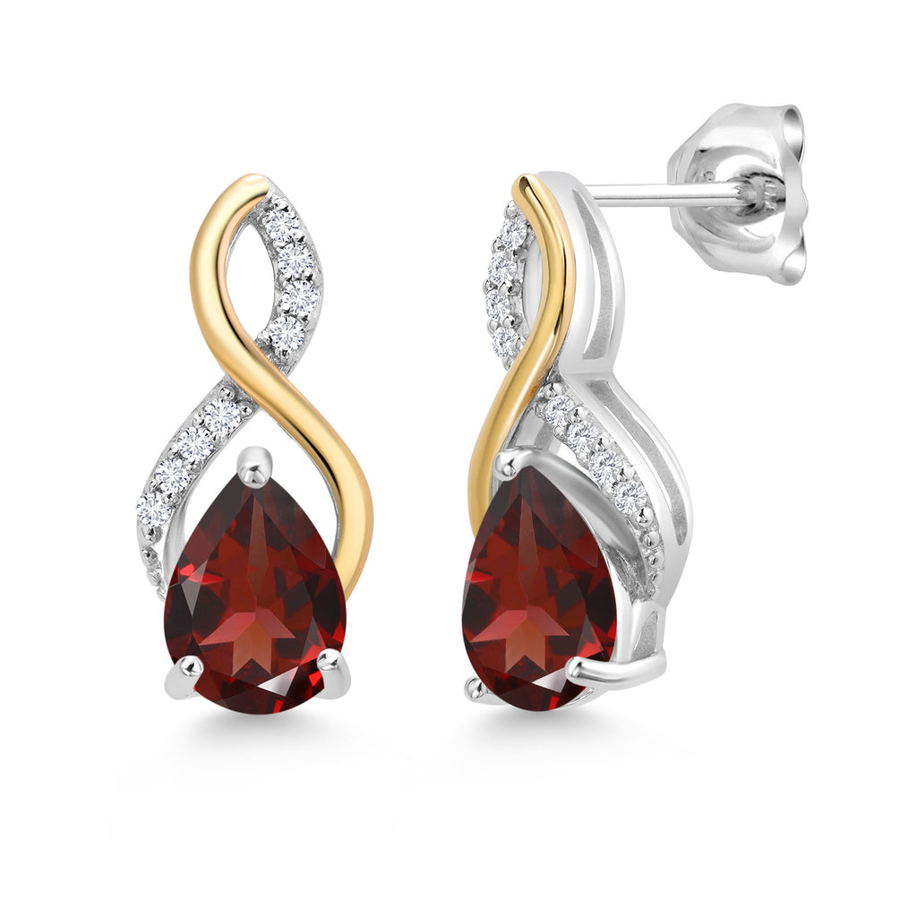 Garnet - January_Earrings in 925 Sterling Silver and 10K Yellow Gold