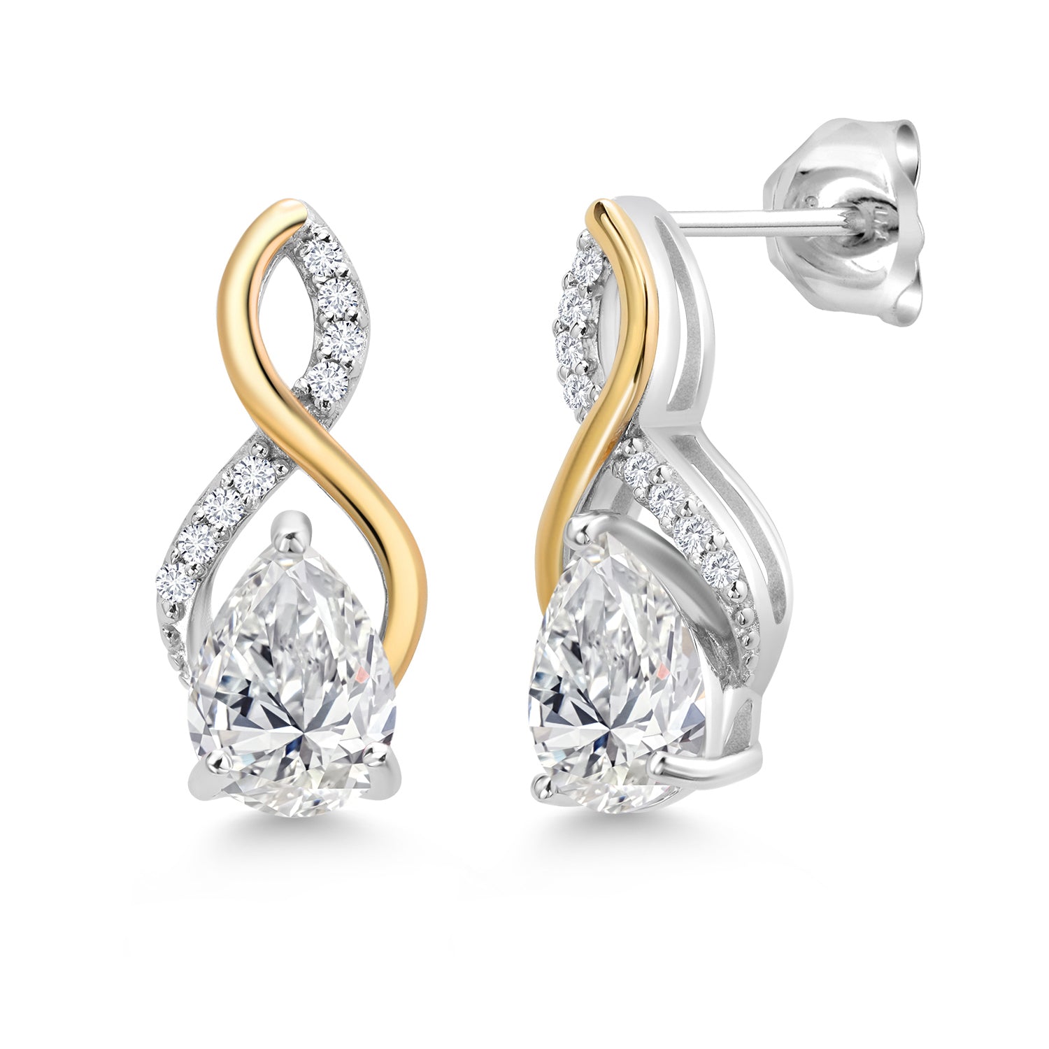 2.16 Cttw 925 Sterling Silver & 10K Yellow Gold IGI Certified Lab Grown Diamond Earrings For Women | Pear Shaped Diamonds Each 1 Ct | F-G Color | VS Clarity