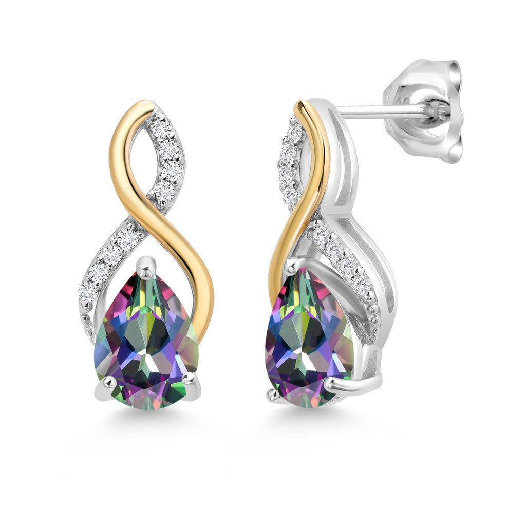 Green Mystic Topaz_Earrings in 925 Sterling Silver and 10K Yellow Gold