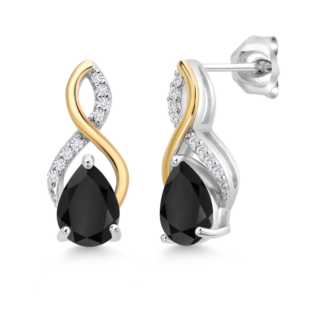Onyx - December_Earrings in 925 Sterling Silver and 10K Yellow Gold