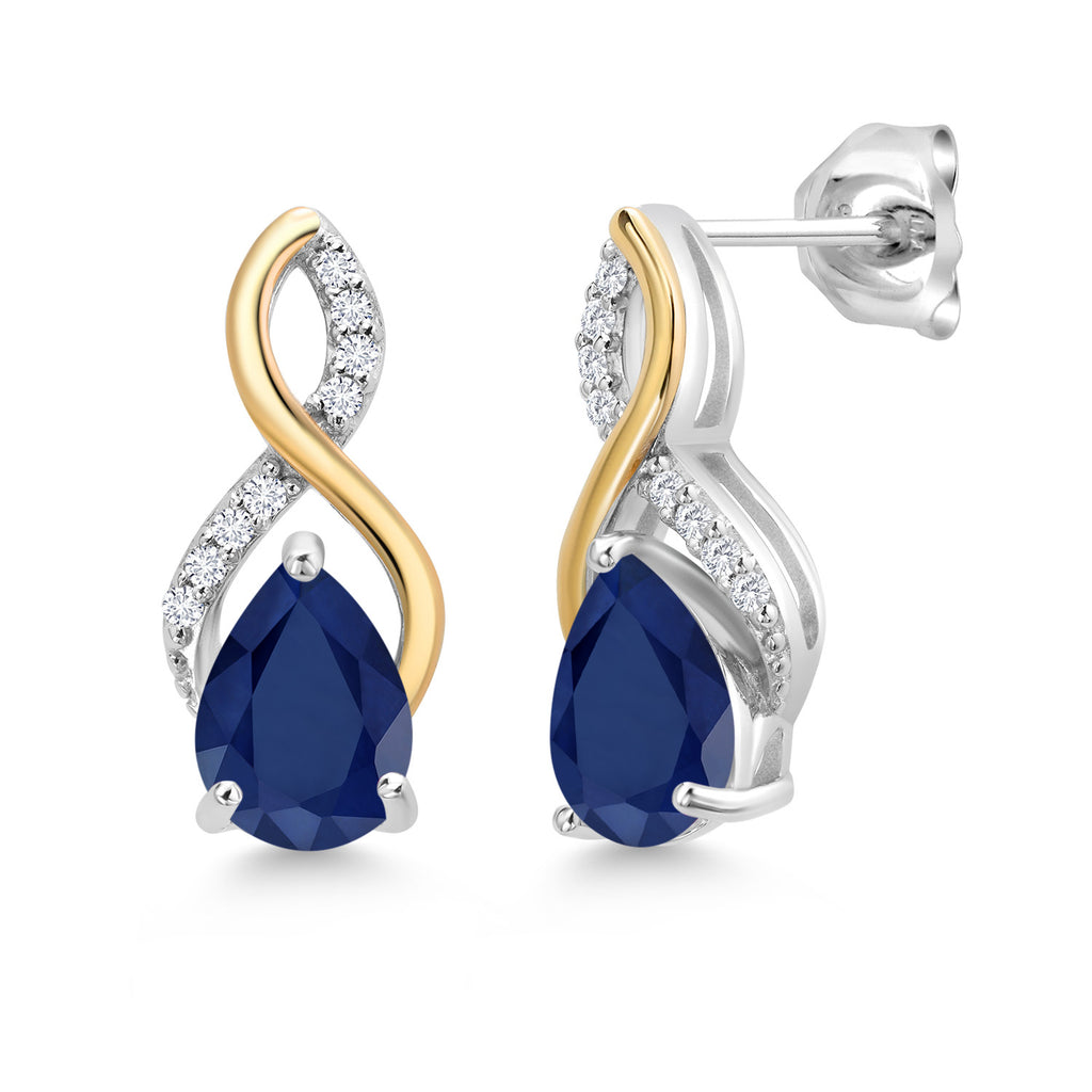 Blue Sapphire - September_Earrings in 925 Sterling Silver and 10K Yellow Gold