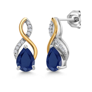 Blue Sapphire - September_Earrings in 925 Sterling Silver and 10K Yellow Gold