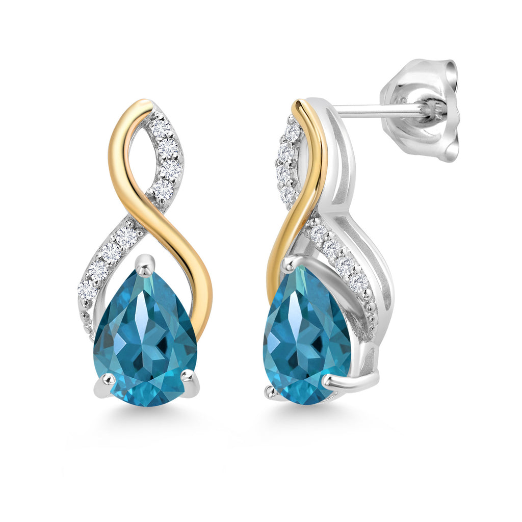 London Blue Topaz - November_Earrings in 925 Sterling Silver and 10K Yellow Gold