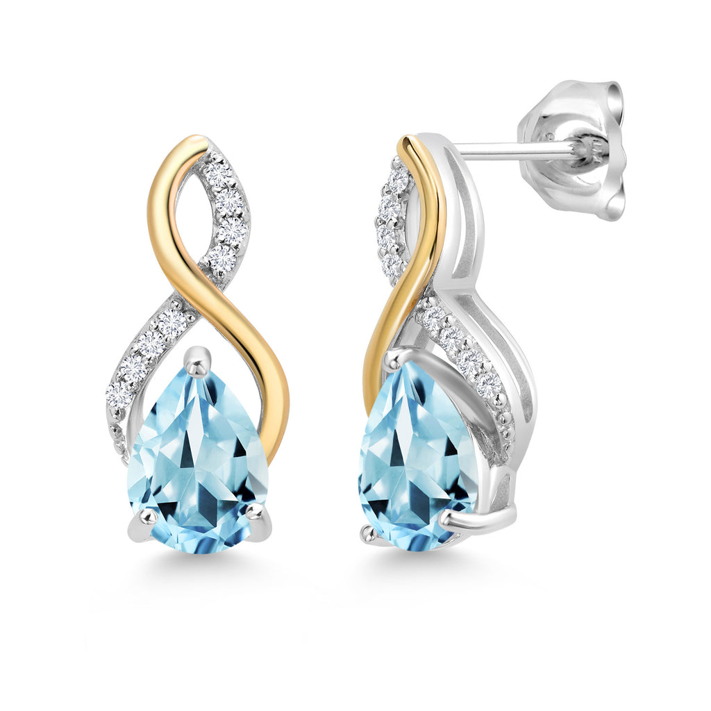 Sky Blue Topaz - November_Earrings in 925 Sterling Silver and 10K Yellow Gold