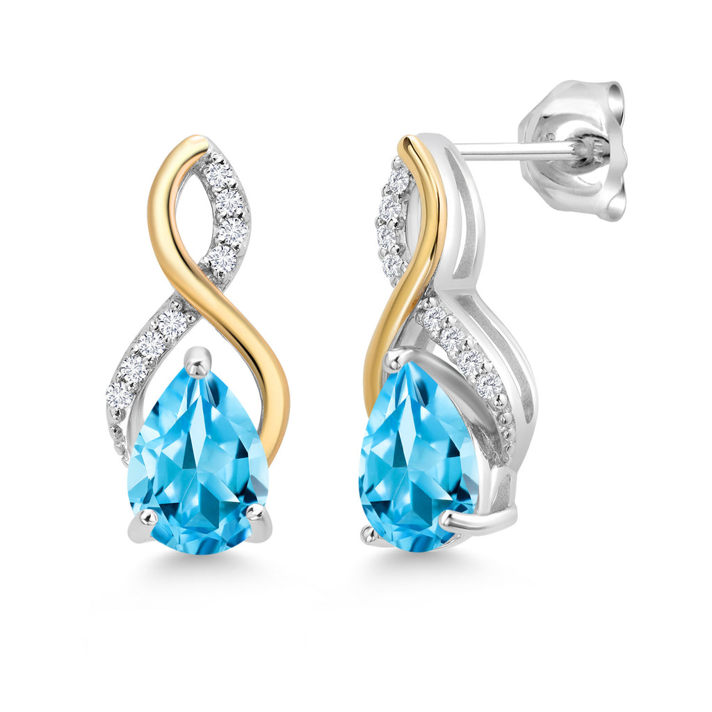 Swiss Blue Topaz - November_Earrings in 925 Sterling Silver and 10K Yellow Gold