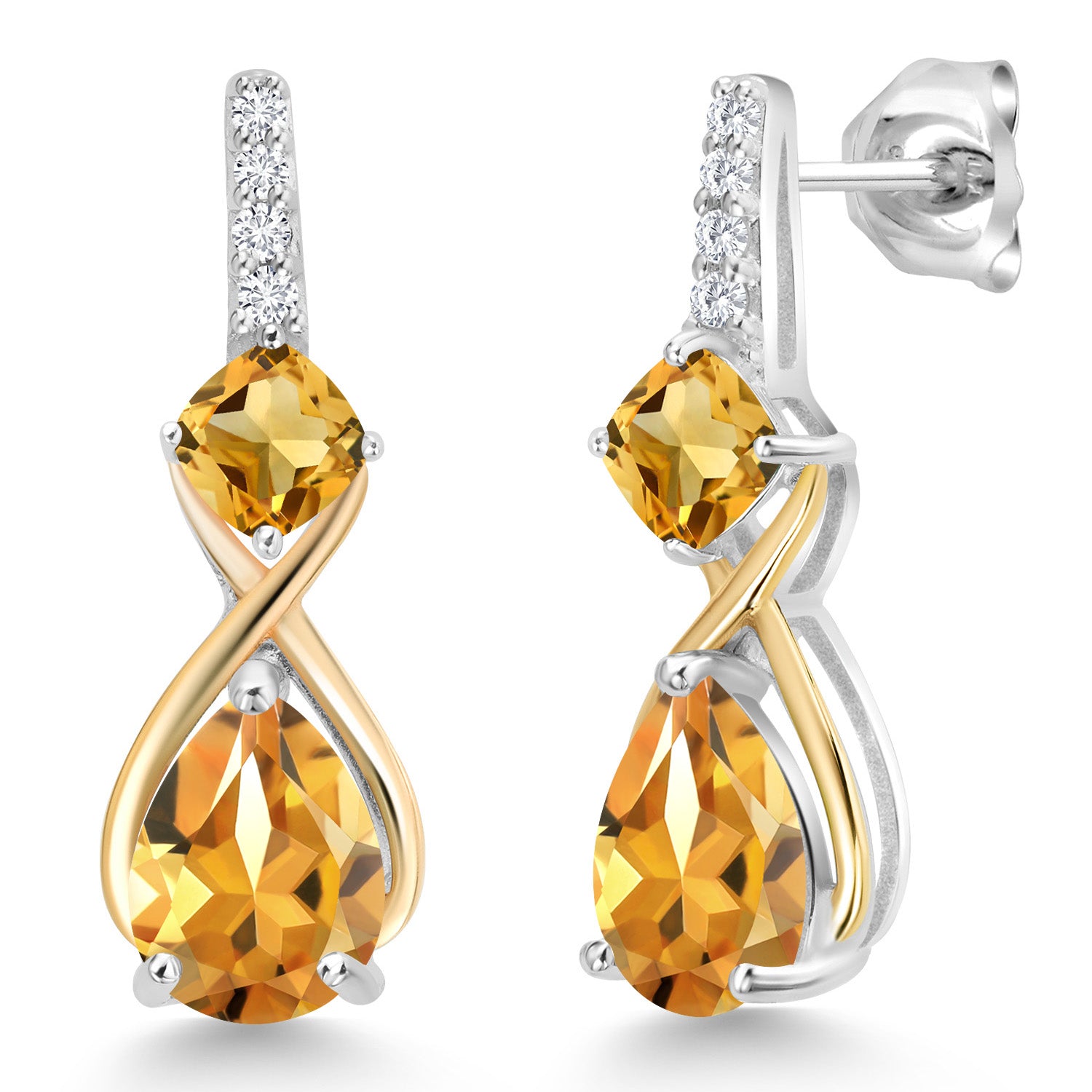Citrine_Earrings in 925 Sterling Silver and 10K Yellow Gold