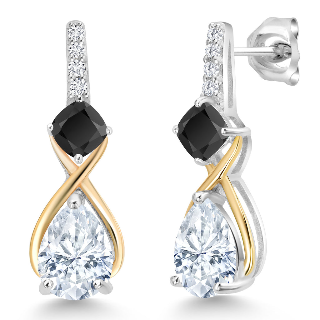 Onyx - Moissanite_Earrings in 925 Sterling Silver and 10K Yellow Gold