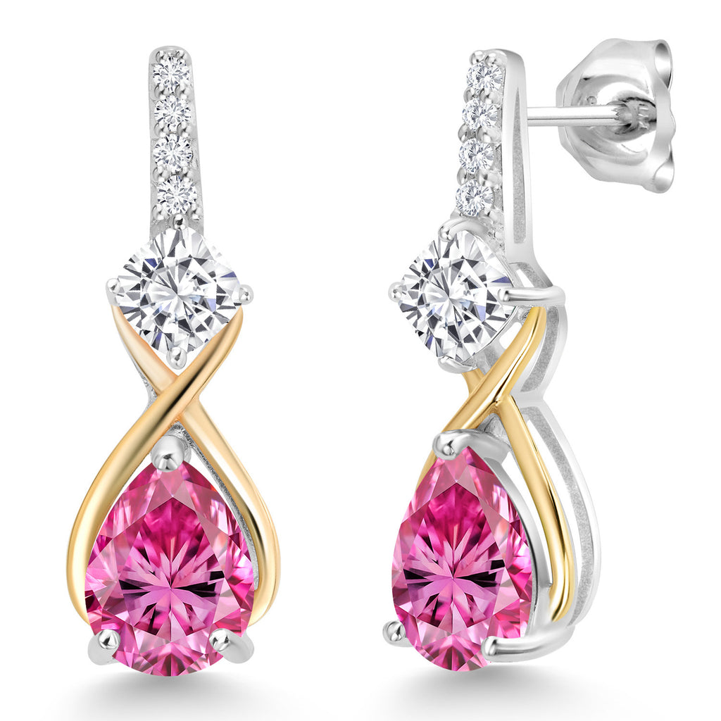 Moissanite - Pink Moissanite_Earrings in 925 Sterling Silver and 10K Yellow Gold