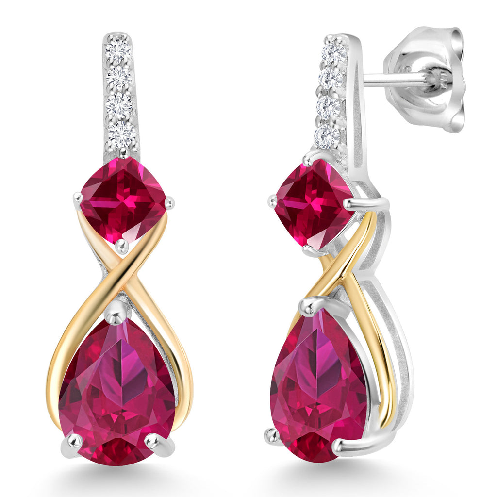Gem Stone King 2-4 Cttw Infinity Teardrop Dangle Earrings in 925 Silver 10K Yellow Gold | Gemstone Birthstone and Accent Lab Diamond Jewelry Gifts for Women